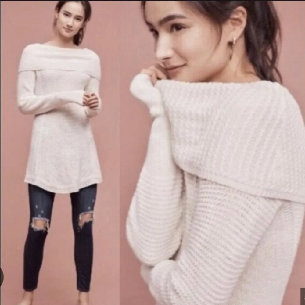 Anthropologie MOTH Cowl Neck Sweater, Light Grey, Cotton/Cashmere Blend,‎ Small